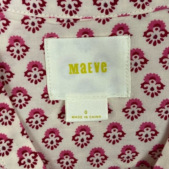 Anthropologie Maeve Laiken Henley Motif Oversized Blouse Pink Rayon Size 0 Boho - Picture 3 of 10